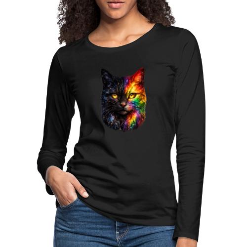 Cosmic Galaxy Rainbow Cat - Women's Premium Slim Fit Long Sleeve T-Shirt