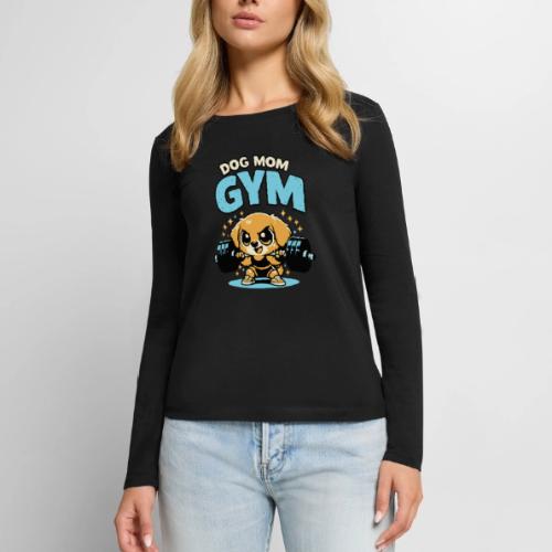 Chibi Dog Gym Workout - Women's Premium Slim Fit Long Sleeve T-Shirt