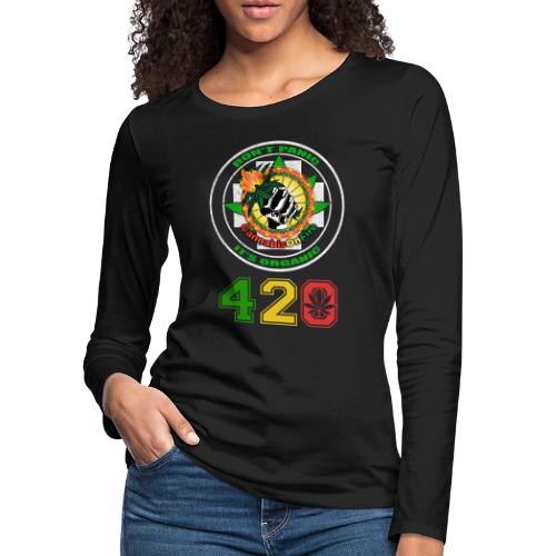 Playful 420 On Fire Organic Weed Marijuana Design - Women's Premium Slim Fit Long Sleeve T-Shirt