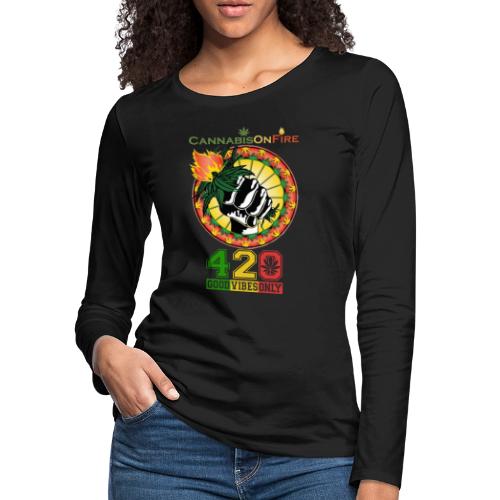 Charming Cannabis On Fire 420 Weed Marijuana - Women's Premium Slim Fit Long Sleeve T-Shirt