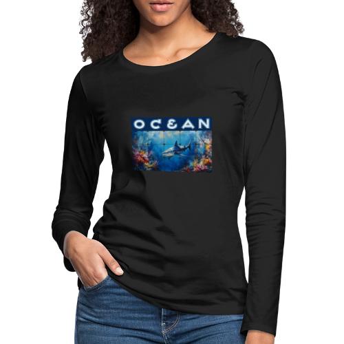 Ocean: Synthwave Shark - Women's Premium Slim Fit Long Sleeve T-Shirt