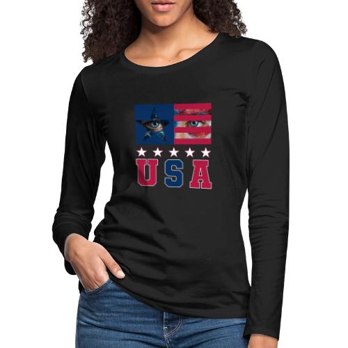 Stars and Vision USA - Women's Premium Slim Fit Long Sleeve T-Shirt