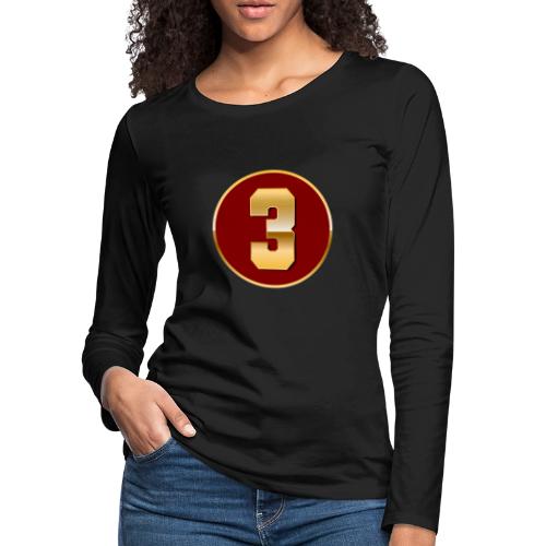 Number 3 in Gold Varsity Font - Women's Premium Slim Fit Long Sleeve T-Shirt
