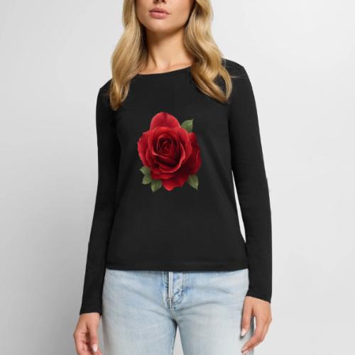 Rose: Crimson Bloom Elegance - Women's Premium Slim Fit Long Sleeve T-Shirt
