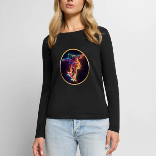 Skateboarding: Midnight Neon Skater - Women's Premium Slim Fit Long Sleeve T-Shirt
