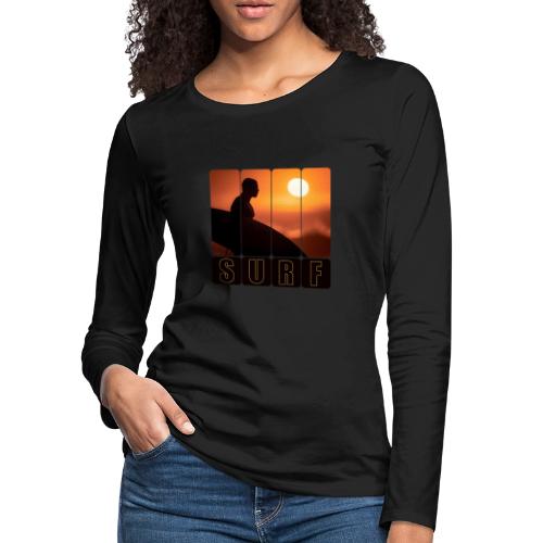 Surfing: Sunset Surf Panels - Women's Premium Slim Fit Long Sleeve T-Shirt