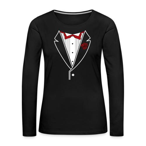 Tuxedo Shirt with Red bowtie - Women's Premium Slim Fit Long Sleeve T-Shirt