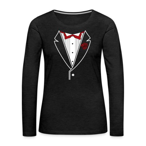 Tuxedo Shirt with Red bowtie - Women's Premium Slim Fit Long Sleeve T-Shirt