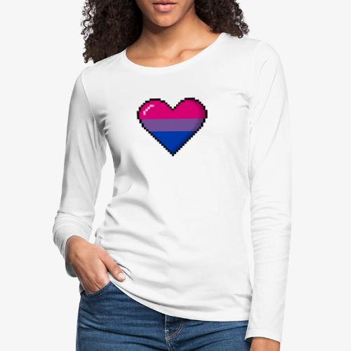 Bisexual Pride 8Bit Pixel Heart - Women's Premium Slim Fit Long Sleeve T-Shirt