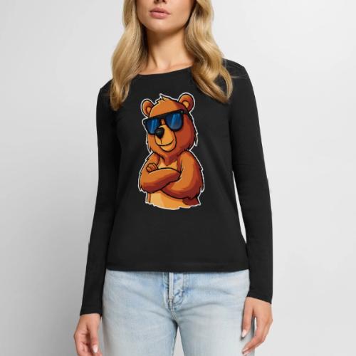Cool Bear Sunglasses Cartoon Design - Women's Premium Slim Fit Long Sleeve T-Shirt