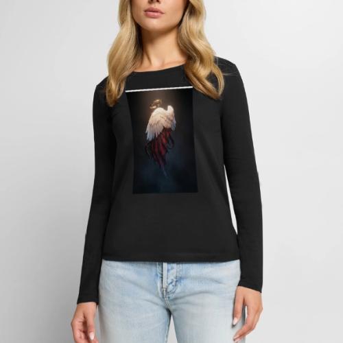 Angel vs Demon Wings Dark Aesthetic Gothic T-Shirt - Women's Premium Slim Fit Long Sleeve T-Shirt