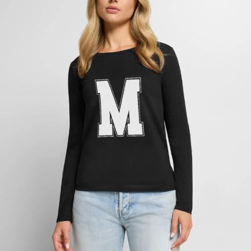 White Letter M – Varsity Alphabet Monogram - Women's Premium Slim Fit Long Sleeve T-Shirt