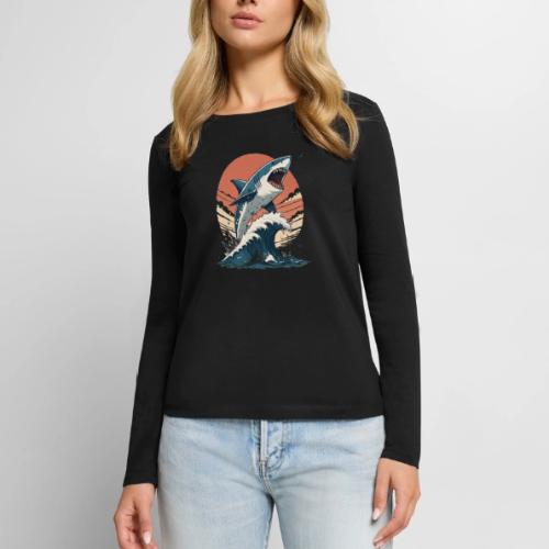 Fierce Shark Breaking Through Waves - Women's Premium Slim Fit Long Sleeve T-Shirt