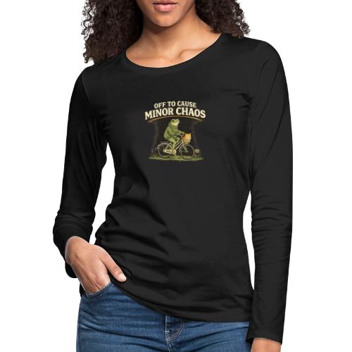 Minor Chaos Vintage Frog and Cat on Bicycle - Women's Premium Slim Fit Long Sleeve T-Shirt