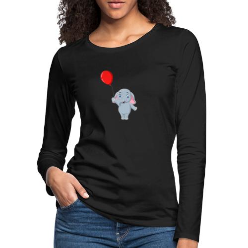 Baby Elephant Holding A Balloon - Women's Premium Slim Fit Long Sleeve T-Shirt
