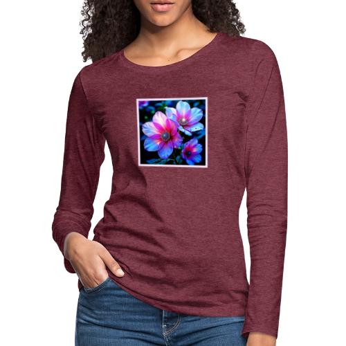 Neon Bloom Flower Magic Glow Design - Women's Premium Slim Fit Long Sleeve T-Shirt