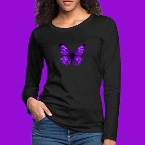 Neon Purple Butterfly - Women's Premium Slim Fit Long Sleeve T-Shirt