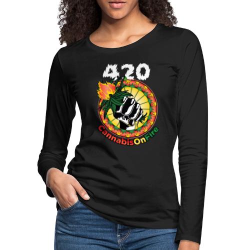 Whimsical 420 OnFire Time Weed Marijuana Design - Women's Premium Slim Fit Long Sleeve T-Shirt
