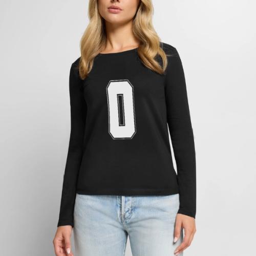 White Number 0 – Varsity Font - Women's Premium Slim Fit Long Sleeve T-Shirt