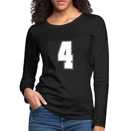 White Number 4 – Varsity Font - Women's Premium Slim Fit Long Sleeve T-Shirt