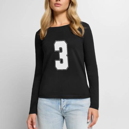 White Number 3 – Varsity Font - Women's Premium Slim Fit Long Sleeve T-Shirt