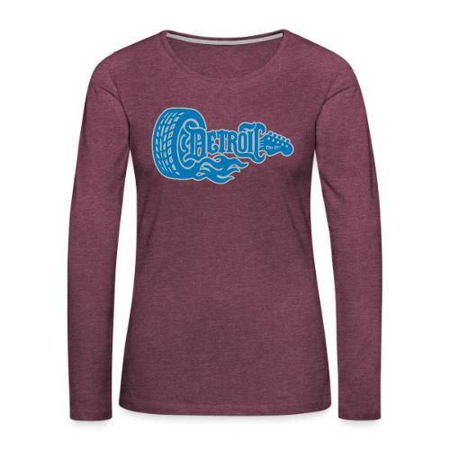 The D® - Detroit Wheel Guitar with Flames Bl Slvr - Women's Premium Slim Fit Long Sleeve T-Shirt