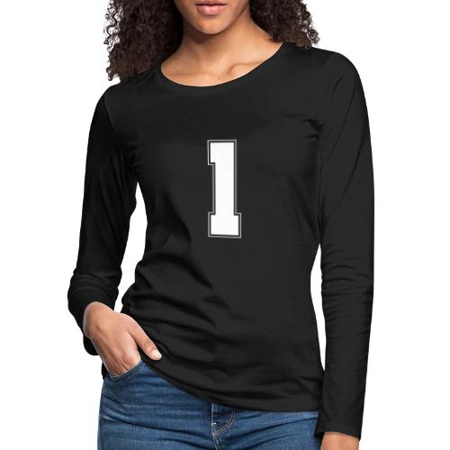 White Number 1 – Varsity Font - Women's Premium Slim Fit Long Sleeve T-Shirt