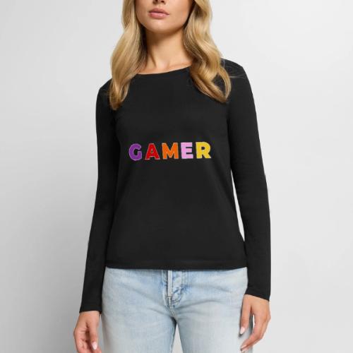 Multicolor GAMER Typography Design - Women's Premium Slim Fit Long Sleeve T-Shirt