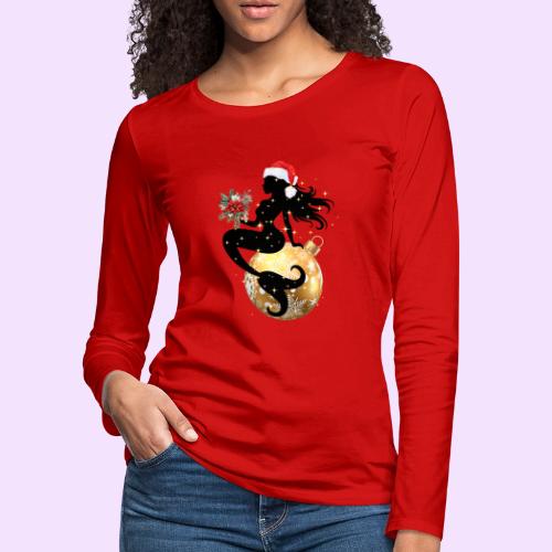 Merry Mermaid - Christmas Edition Design - Women's Premium Slim Fit Long Sleeve T-Shirt