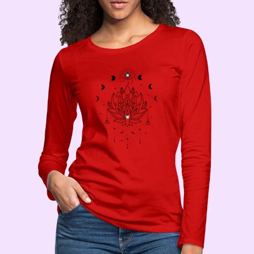 Third Eye Black Lotus Flower - Moon Cycle Design - Women's Premium Slim Fit Long Sleeve T-Shirt
