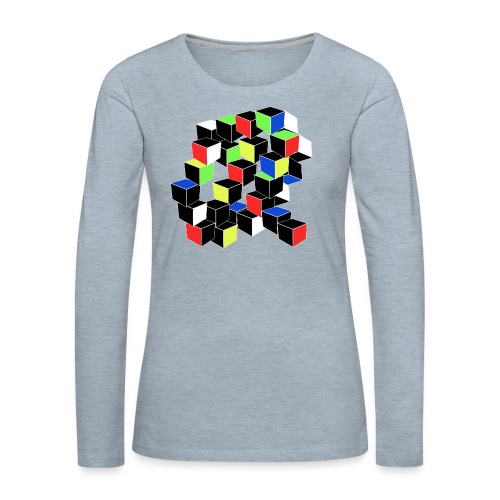 Optical Illusion Shirt - Cubes in 6 colors- Cubist - Women's Premium Slim Fit Long Sleeve T-Shirt
