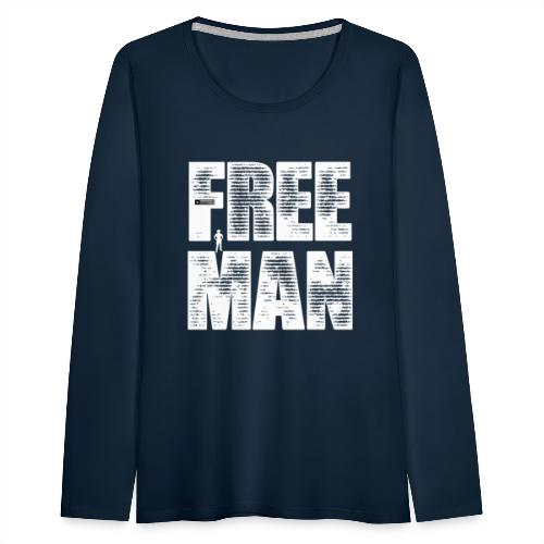 FREE MAN - White Graphic - Women's Premium Slim Fit Long Sleeve T-Shirt