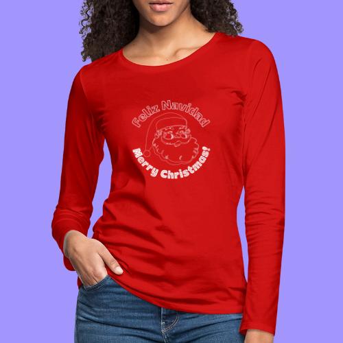 Feliz Navidad Merry Christmas Santa Claus Line Art - Women's Premium Slim Fit Long Sleeve T-Shirt