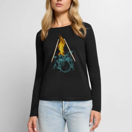 Drums on Fire - Women's Premium Slim Fit Long Sleeve T-Shirt