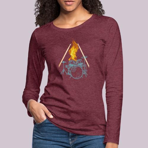 Drums on Fire - Women's Premium Slim Fit Long Sleeve T-Shirt