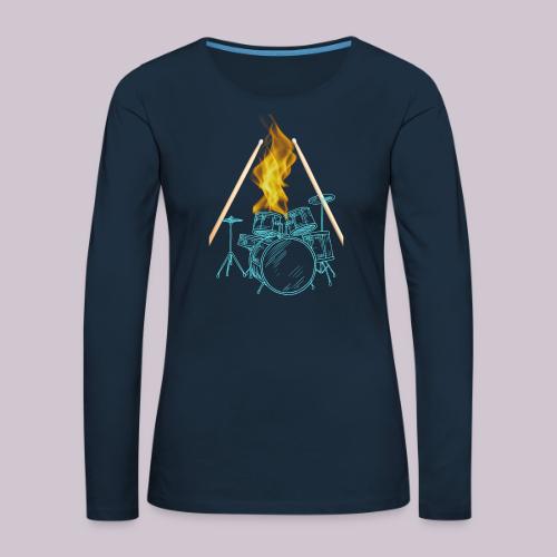 Drums on Fire - Women's Premium Slim Fit Long Sleeve T-Shirt
