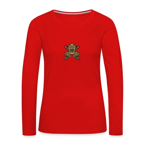 Lucky Frog Totem Design in Gold - Women's Premium Slim Fit Long Sleeve T-Shirt