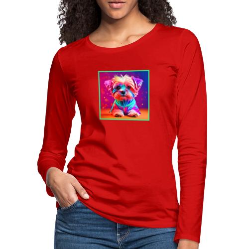Vibrant Maltese Pup Art - Women's Premium Slim Fit Long Sleeve T-Shirt