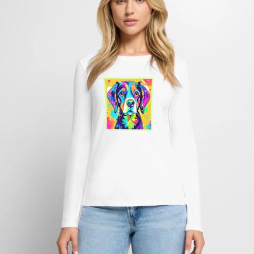 Rainbow Dog Portrait Design - Women's Premium Slim Fit Long Sleeve T-Shirt