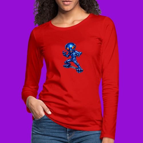 Angry Blue Alien - Women's Premium Slim Fit Long Sleeve T-Shirt