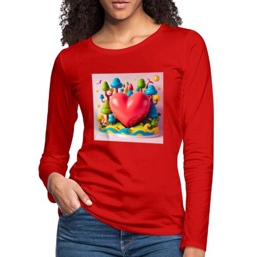 Big red heart, surrounded by landscape, nature - Women's Premium Slim Fit Long Sleeve T-Shirt