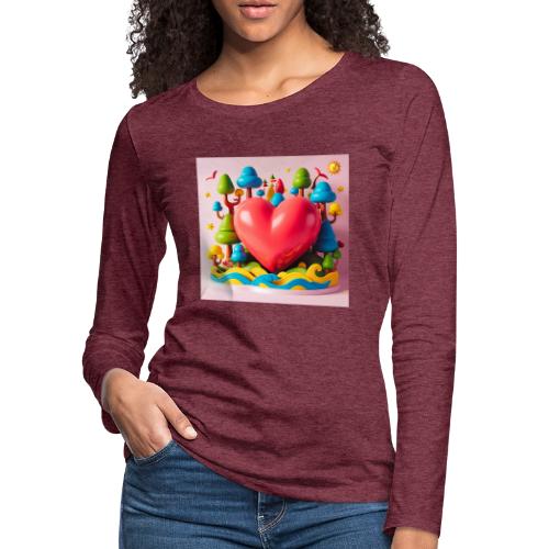 Big red heart, surrounded by landscape, nature - Women's Premium Slim Fit Long Sleeve T-Shirt