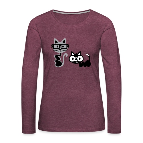 Big Eyed, Cute Alien Cats - Women's Premium Slim Fit Long Sleeve T-Shirt