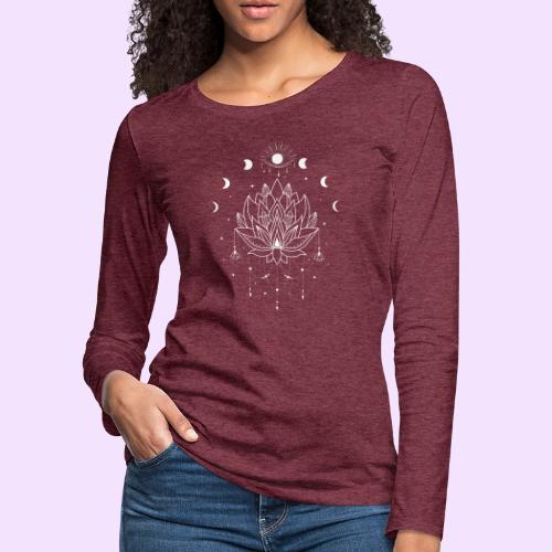 Third Eye White Lotus Flower - Moon Cycle Design - Women's Premium Slim Fit Long Sleeve T-Shirt