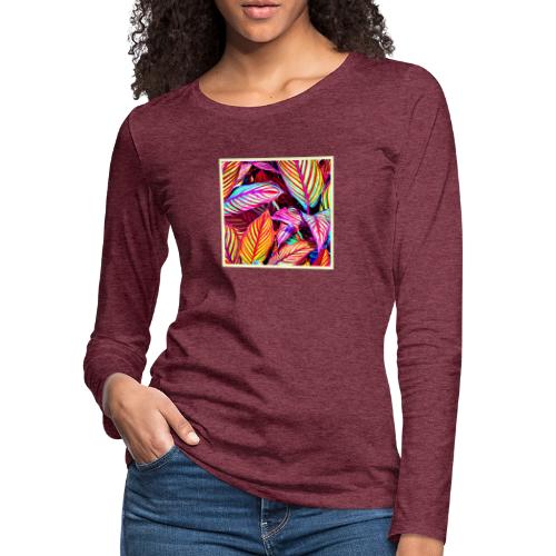 Striped Neon Leaves Design - Women's Premium Slim Fit Long Sleeve T-Shirt