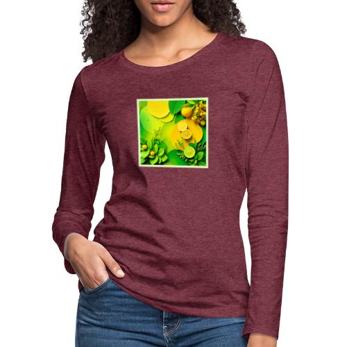 Abstract Lemon Lime Nature Art - Women's Premium Slim Fit Long Sleeve T-Shirt