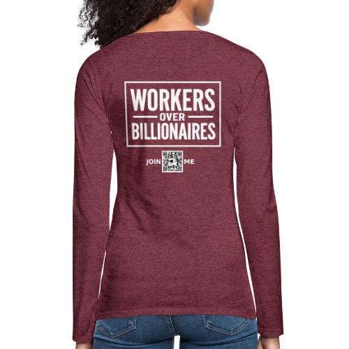 Workers Over Billionaires (white, back-facing) - Women's Premium Slim Fit Long Sleeve T-Shirt