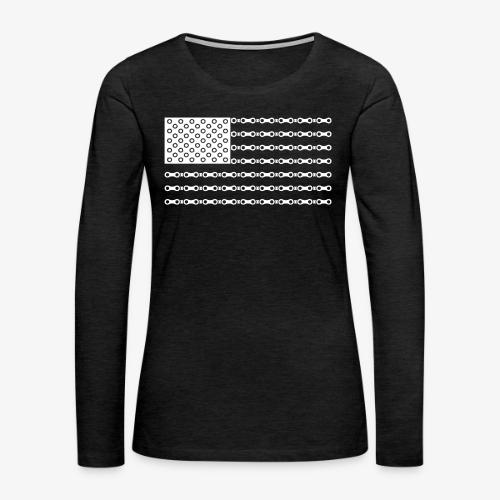 Bicycle Chain American Flag - Women's Premium Slim Fit Long Sleeve T-Shirt
