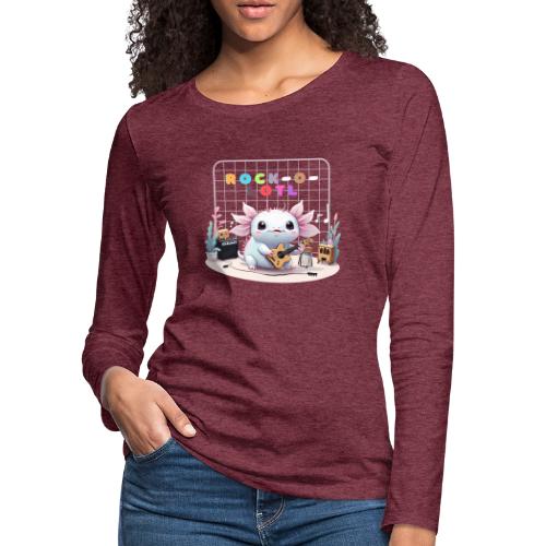 Cute Axolotl Musician: Musical Amphibian Creature - Women's Premium Slim Fit Long Sleeve T-Shirt