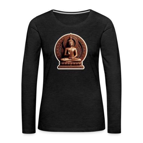 Buddha Statue in meditation and Hand Mudra - Women's Premium Slim Fit Long Sleeve T-Shirt